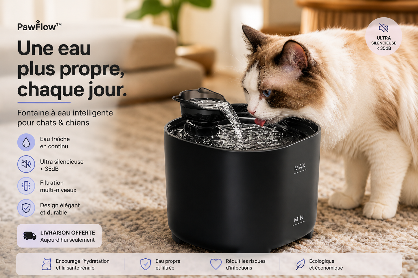 PawFlow™ – Fontaine à eau intelligente pour chats & chiens