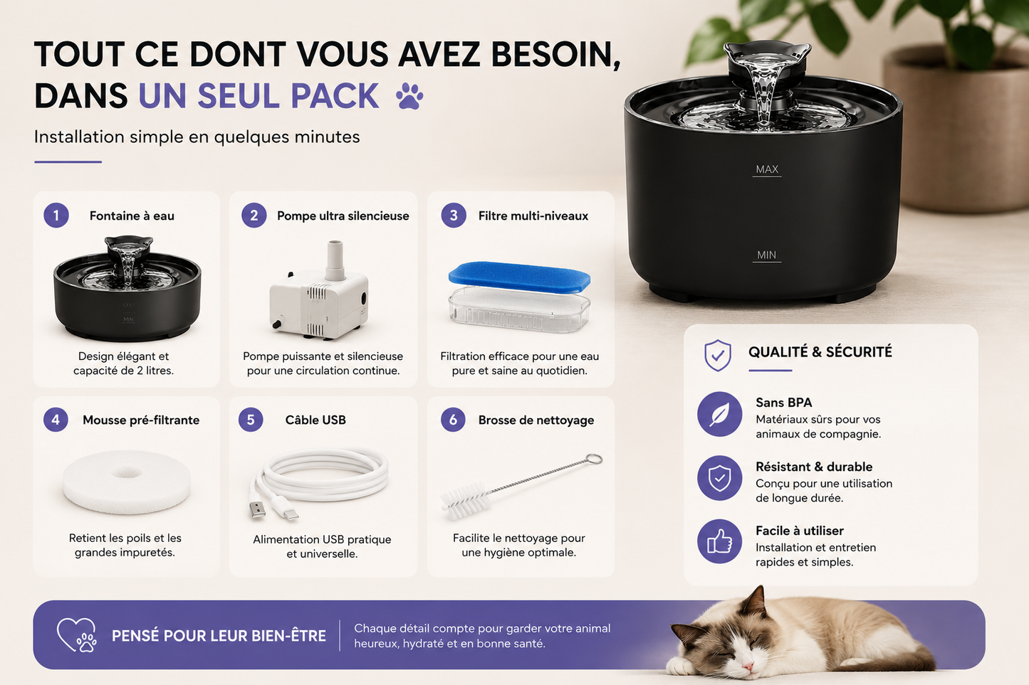 PawFlow™ – Fontaine à eau intelligente pour chats & chiens